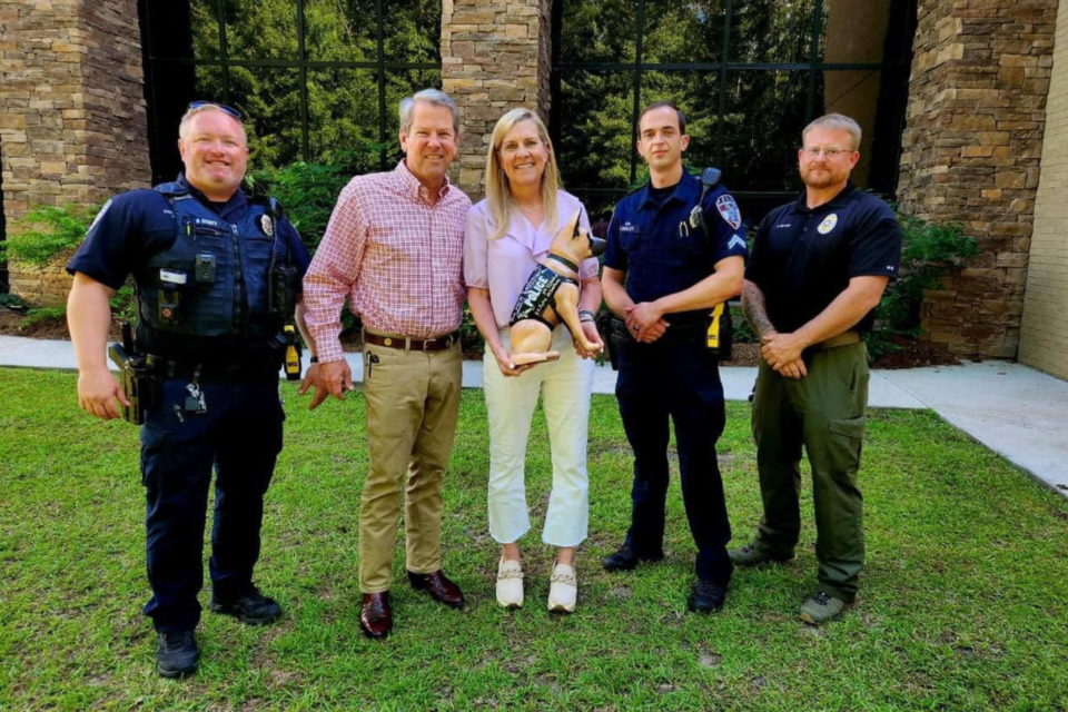 Left to Right: Governor of Georgia, Brian Kemp and First Lady Marty Kemp with Kyle Briley (Founder of Georgia Police K9 Foundation. Pictured next to Marty, on the right), and two other local police officers. (Photo source: Kyle Briley)
