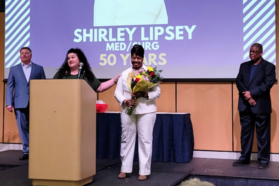 EGRMC employee Shirley Lipsey was honored for her 50 years of service.