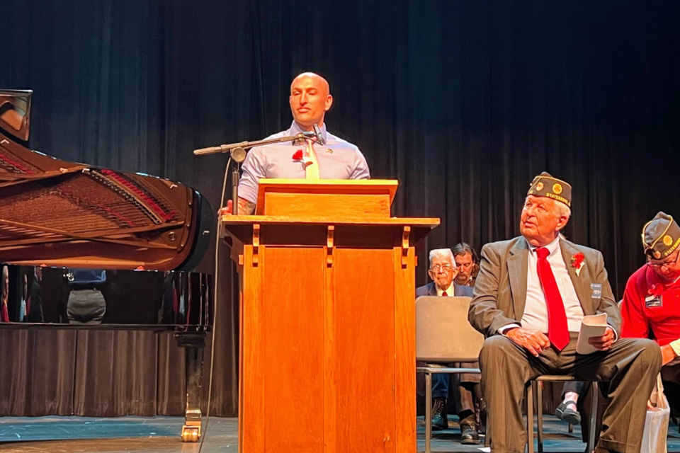 Ken Yasger delivering the Veterans Day keynote address