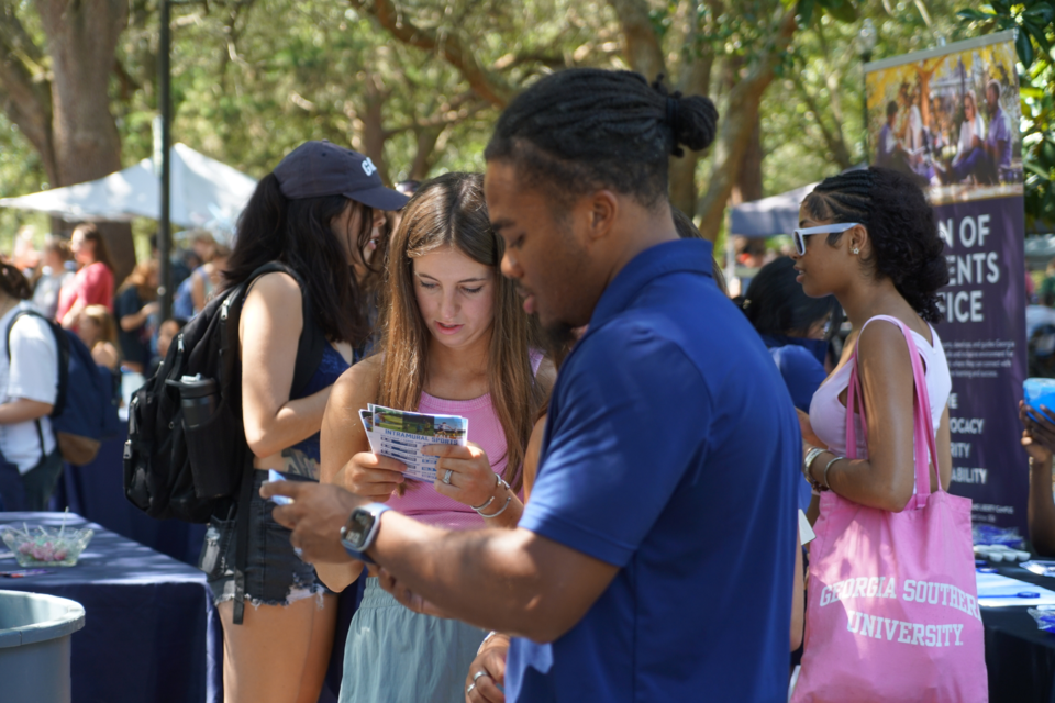 Students look over flyers and resources during the Boro Browse event Thursday, Aug. 28, 2025, at Russell Union.