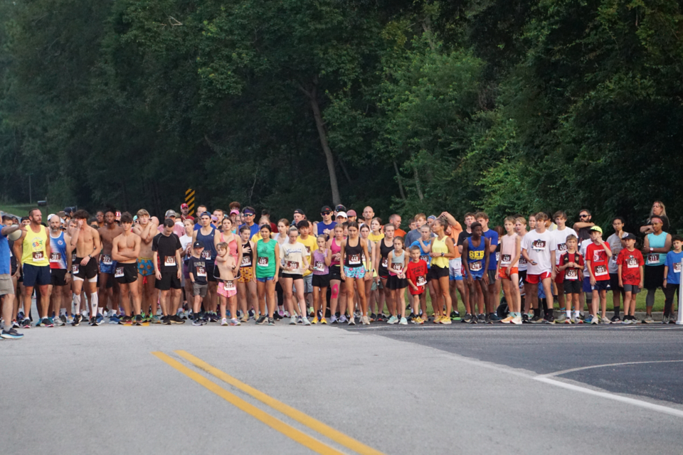 Participants at the starting line at Brooklet's 24th annual Peanut 5k.