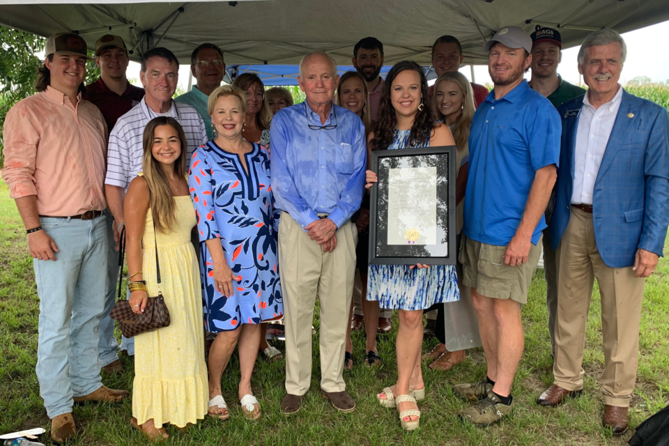 Raybon Anderson pictured among family, grandchildren, and Georgia State Senator Billy Hickman. 