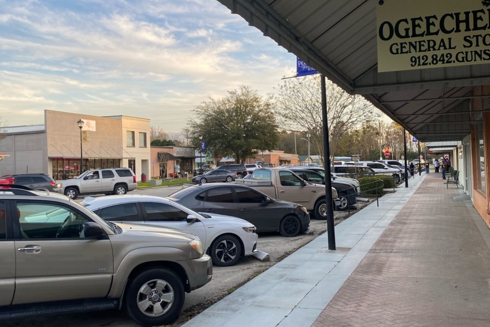 Packed parking in Brooklet's quaint downtown. 