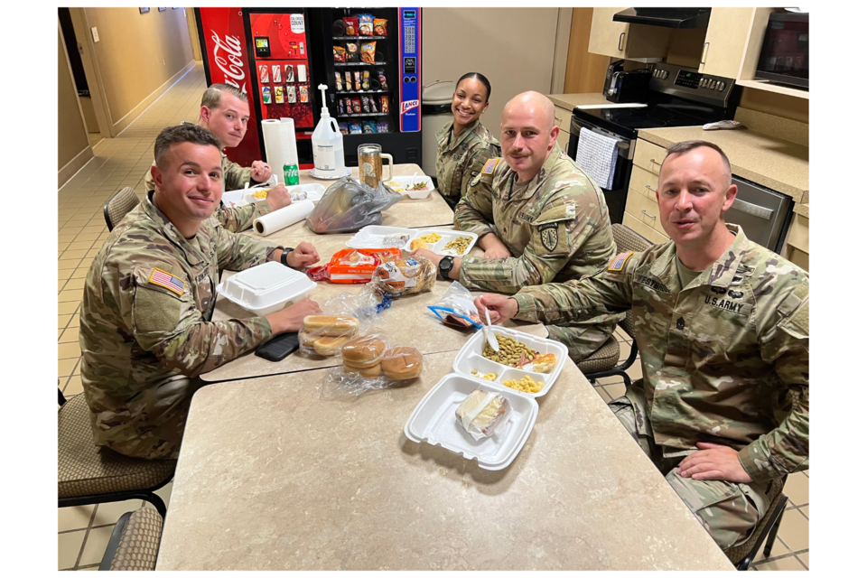 National guard members at the Bulloch Emergency Operations Center enjoying their lunch.