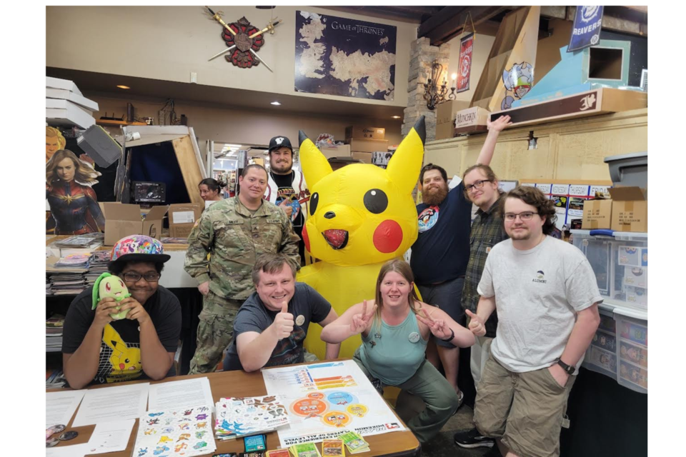 Pikachu and the professors at National Pokemon Day, 2/27/24.