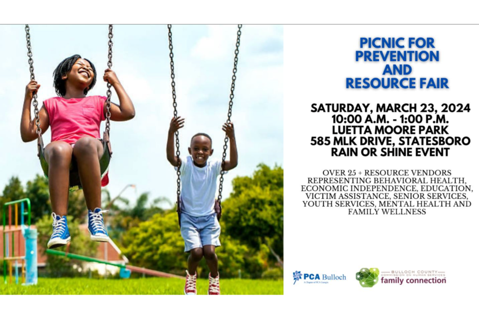 The Picnic for Prevention and Resource Fair will take place this Saturday from 10:00 AM to 1:00 PM at Luetta Moore Park. 
