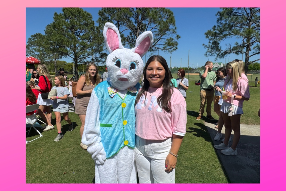 Greek Spring Fling organizer Mary Chandler Long with the Easter Bunny | Photo by Aidan Stacy