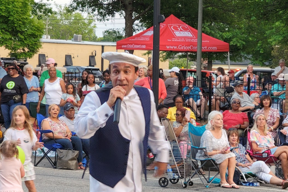 Albert "Little Red" Cottle Jr. of The Tams brings his all to the kickoff of  the Downtown Live Concert series in Statesboro, GA