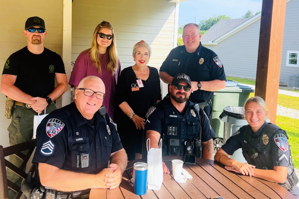 (Front left) Sgt Eric Simms, Apo Kasey Fountain, Apo Kyra Smith, (back left) Fremen Drool, Haley McNure, Michele LeBlanc, Chief Mike Broadhead