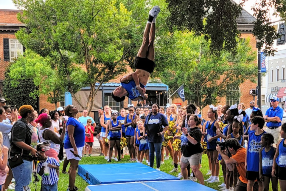 Cheer South's Kobe Jackson a SHS Senior impressed the crowd with his high flying routine