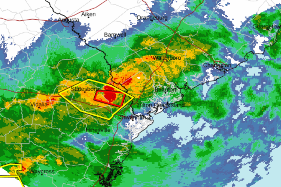 NWS Radar of storm in Bulloch at 7:22 PM