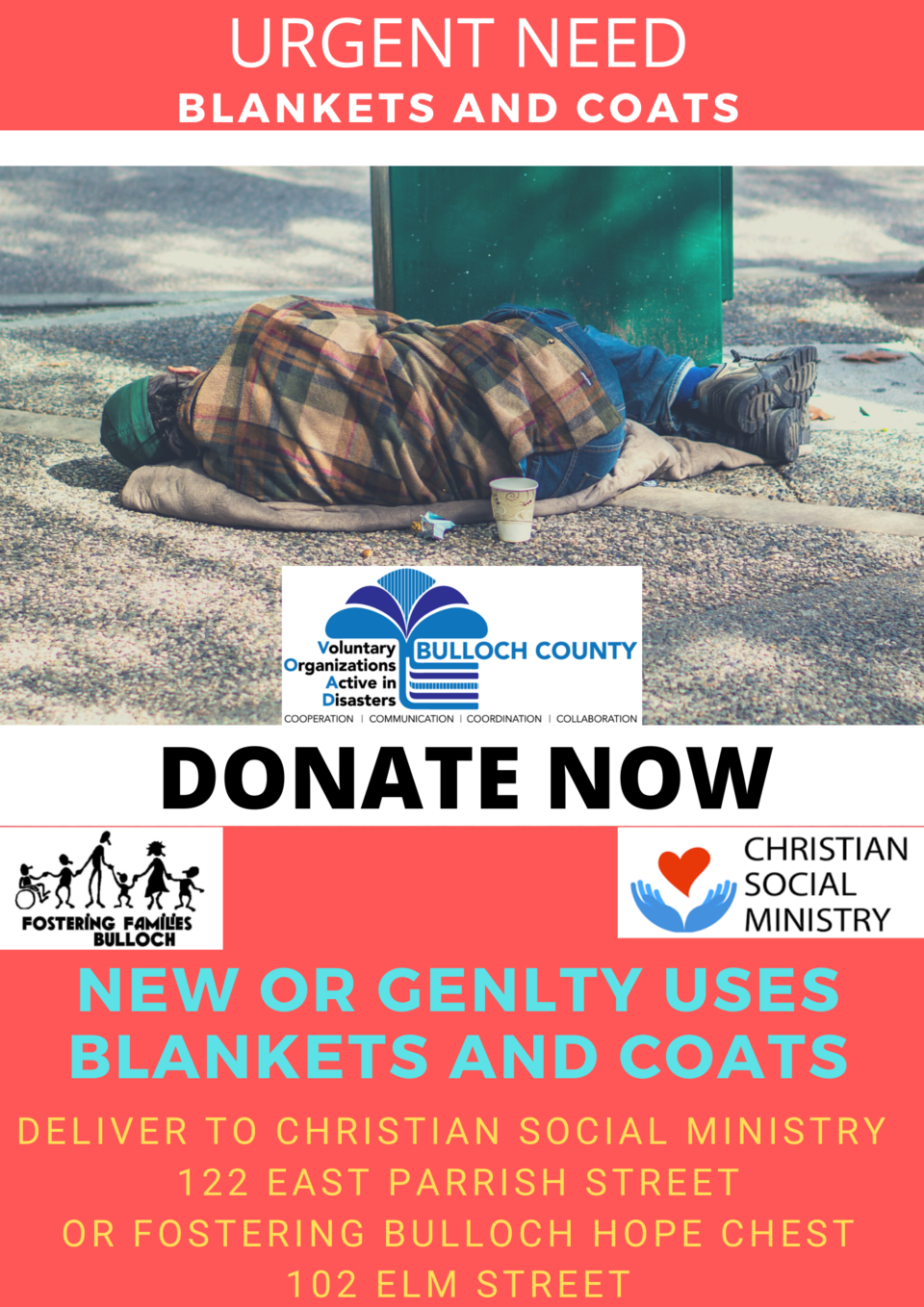 Urgent Need Blankets and Coats