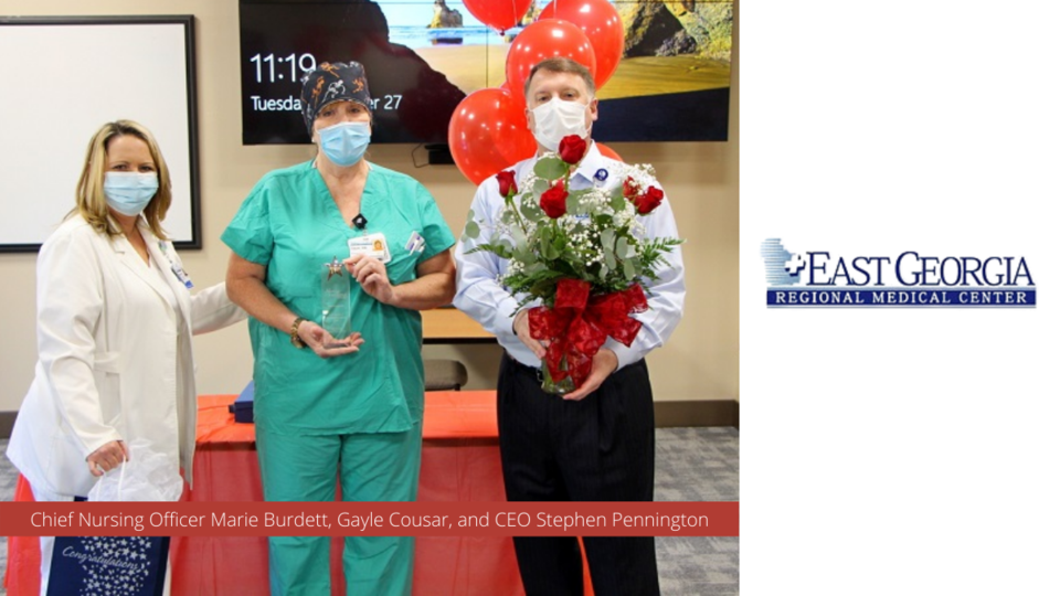 Chief Nursing Officer Marie Burdett, Gayle Cousar, and CEO Stephen Pennington