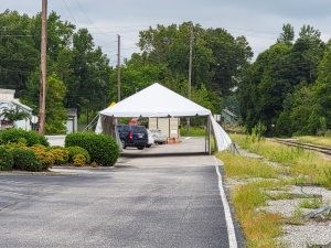 White COVID testing tent