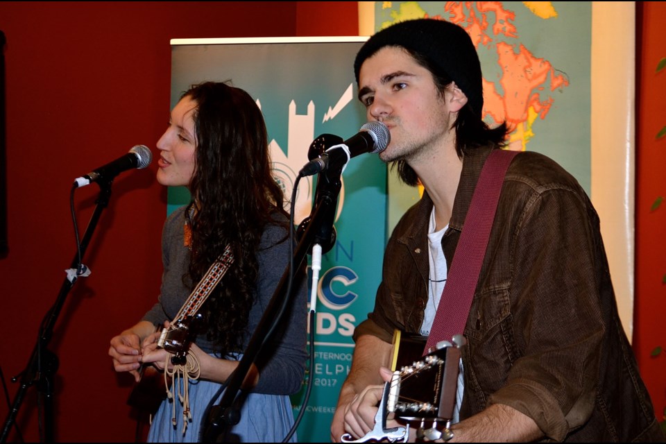 Elivia Cazzola and Braden Phelan of the duo Tragedy Ann perform their brand of Thrift Folk at Planet Bean downtown as part of the Music Weekends concert series Troy Bridgeman for GuelphToday.com