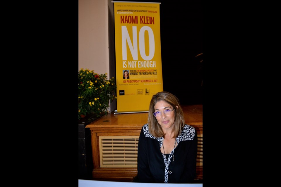 Author and activist Naomi Klein during an Eden Mills Writers’ Festival event at War Memorial Hall Saturday. Troy Bridgeman for GuelphToday.com