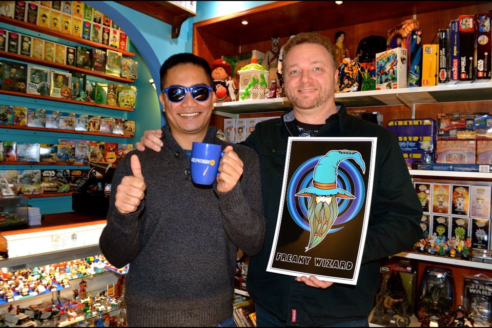 Joem Figueroa and Jamie Doran are rescuing old toys and giving them new homes at the Freaky Wizard toy store in the Afterlife gaming lounge downtown on Wyndham Street. Troy Bridgeman for GuelphToday.com