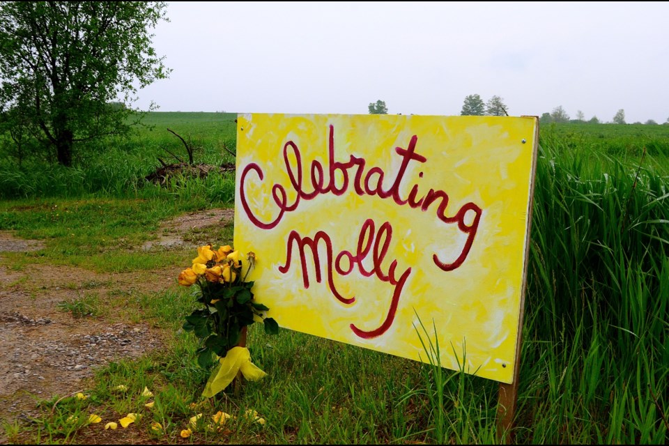 A sign on the road leading into the Guelph Community Boating Club where a celebration was held in memory of Molly Kurvink. Troy Bridgeman for GuelphToday.com