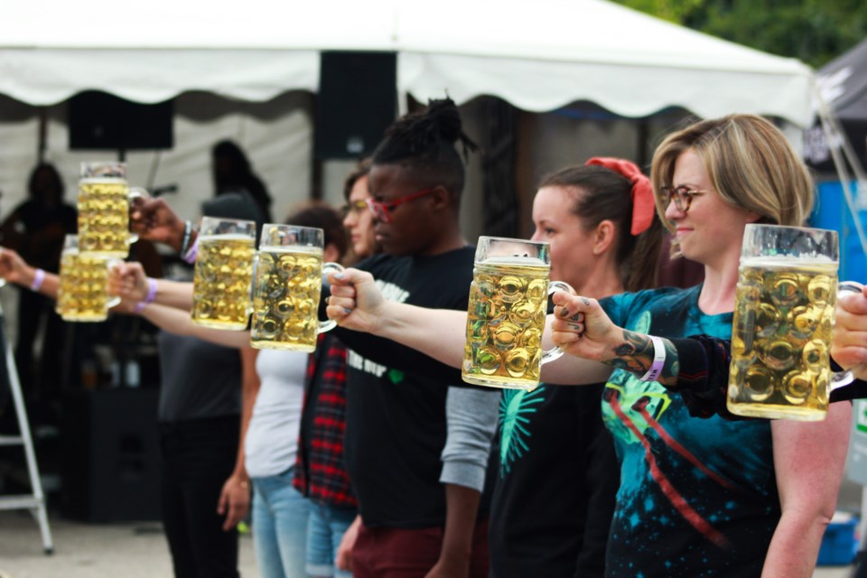 Women's stein holding competition at Wellington Brewery's annual Welly Cask Fest on Saturday. Anam Khan/GuelphToday