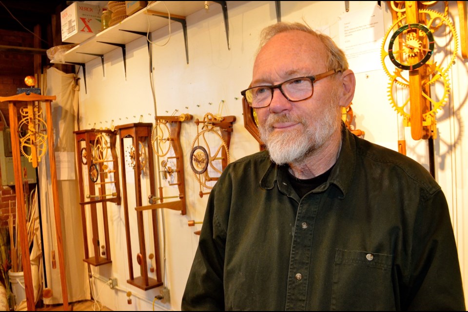 Clockwork sculptor Brendan Reilly in his shop on York Road. Troy Bridgeman/GuelphToday