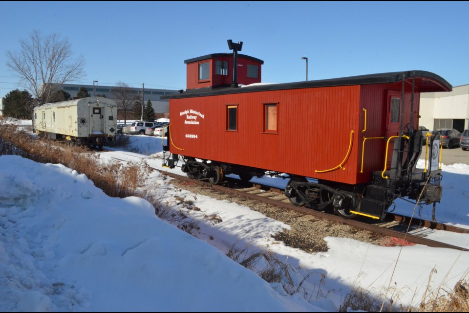 The nearly restored 1920 CPR wooden caboose and 1950’s CNR express baggage car the GHRA is restoring. Troy Bridgeman/Guelphtoday 