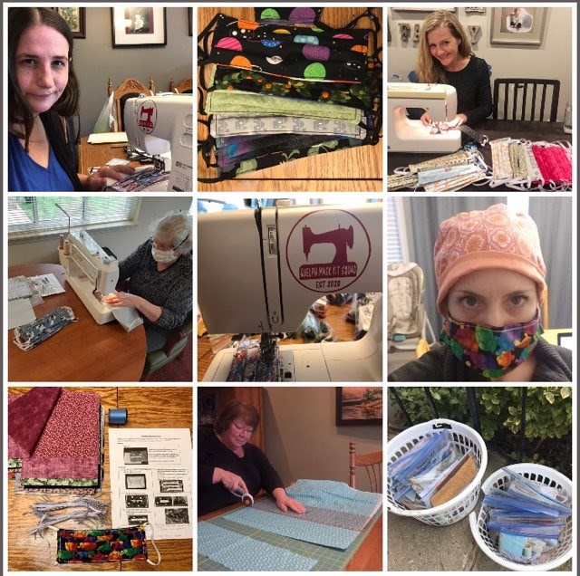 A collage of photos from participants of The Guelph Mask Kit Squad working from their home to create masks for the community. Supplied Photo