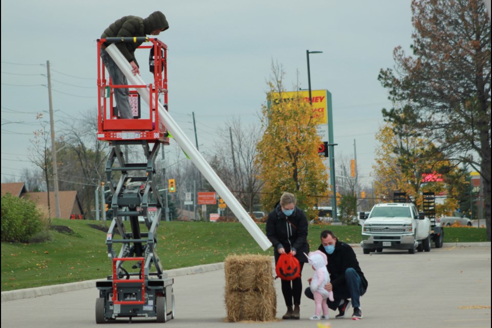 Linamar Corporation’s Skyjack division used their access equipment machines to create a 10 stop route to collect candy. Anam Khan/GuelphToday