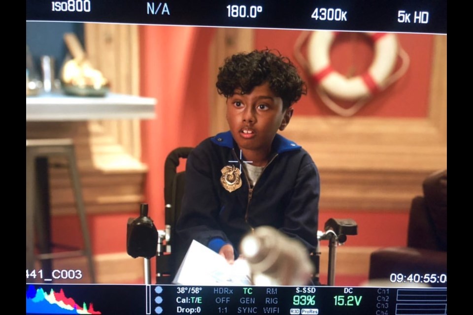 Nylan Parthipan on set for TVOKids's Odd Squad in 2020. The now 10-year-old is passionate about more representation of children with disabilities in TV shows and movies. 