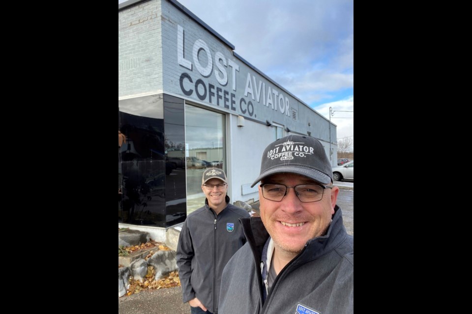 Adam Wright and Steve Zago are commercial pilots who started a new coffee roasting business, Lost Aviator Coffee Co., in Guelph. 