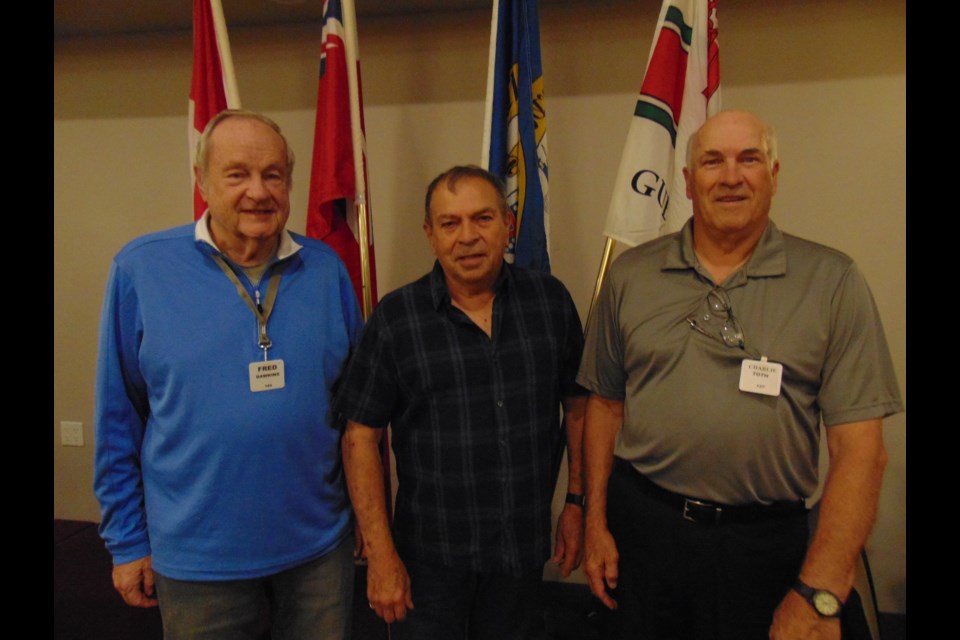 Fred Dawkins, from left, current Guelph Wellington Men's Club president, Jim Mottin, and Charlie Toth.                                