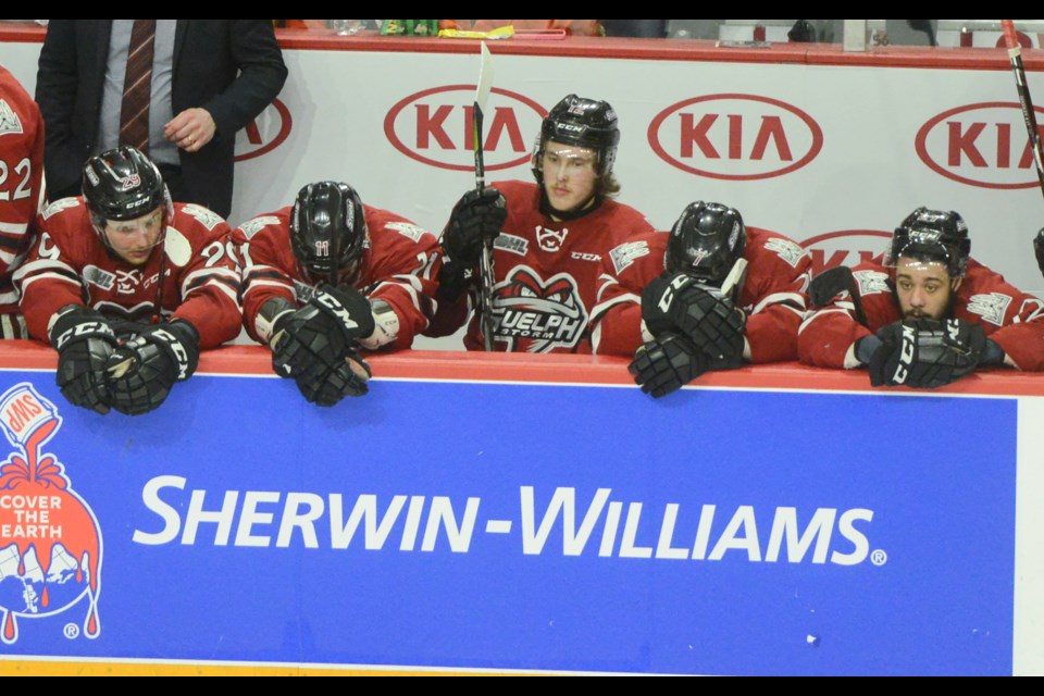 The Guelph Storm bench watches the clock wind down Friday in Halifax as they were eliminated from the Memorial Cup. Tony Saxon/GuelphToday