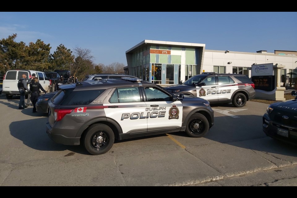 There was a heavy police presence outside the Family and Children's Services office on Eramosa Road late Wednesday afternoon. Richard Vivian/GuelphToday