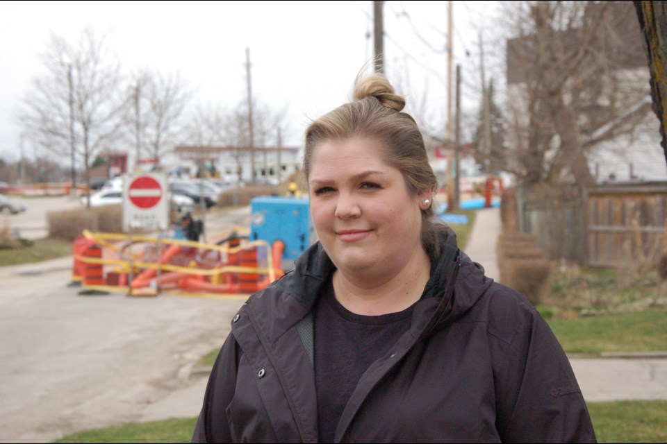 Lane Street resident Morgan McDermott is one of several who report water came up through a basement drain on March 26. Richard Vivian/GuelphToday