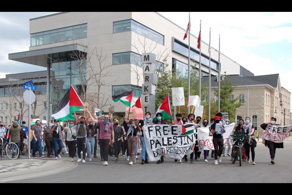 Guelph Solidarity for Palestine organized a protest and march in Downtown on Saturday. Richard Vivian/GuelphToday