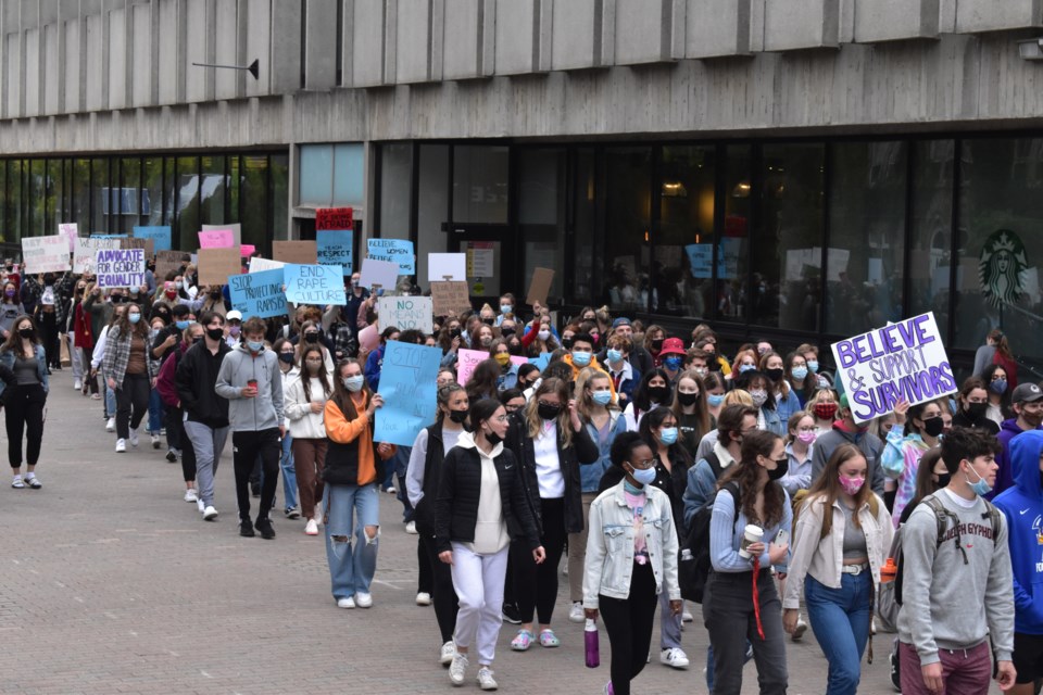 The 4:00 p.m. rally drew hundreds of students.