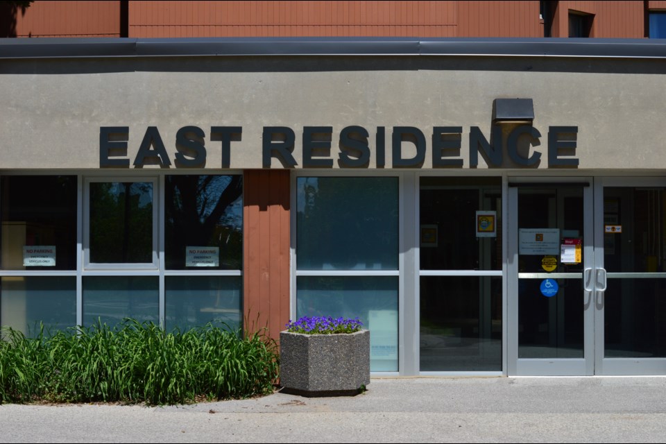 Entrance to the University of Guelph east residence building.
