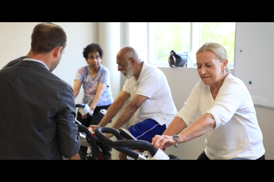 Participants in the U of G cohort for research about how people with Parkinson's do with HIIT cycling exercise. 