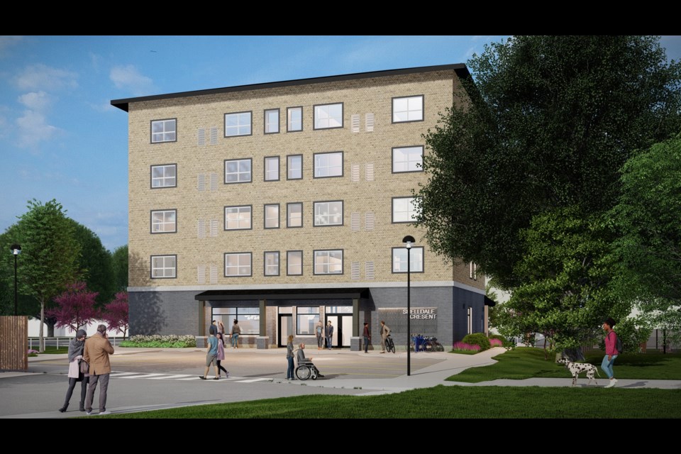 Rendering of the Kindle supportive housing building on Shelldale Crescent.