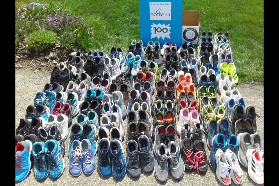Eramosa River Trail collected 100 pairs of gently used running shoes to donate to Chalmers.