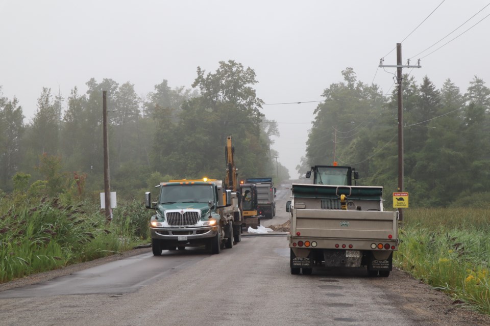 Crews onsite Maltby Road East constructing a wildlife crossing. 