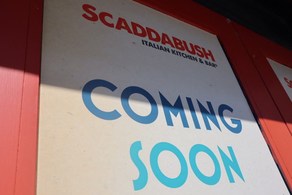 Scaddabush coming soon sign.