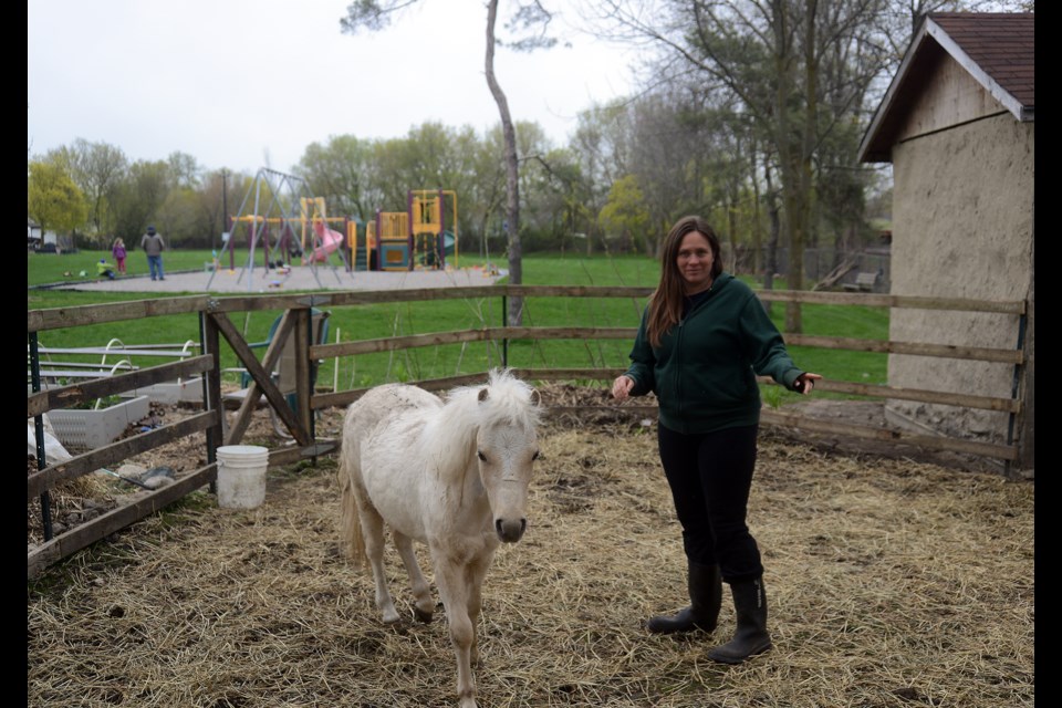 Amy Lalonde stands with Odin in the backyard of her Memorial Crescent home. GuelphToday file photo