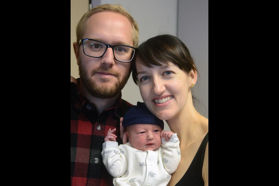 New Year's baby Bode Finn Thomann is pictured with proud parents Christian and Meredith at Guelph General Hospital Jan. 1, 2017. Tony Saxon/GuelphToday