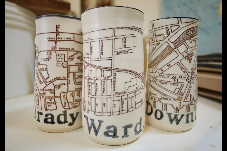 The mugs depicting historical maps of Guelph's oldest neighbourhoods. Tony Saxon/GuelphToday