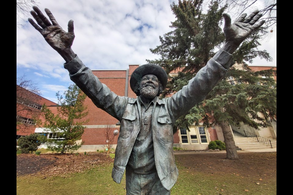 This 'Johnny Barnes' statue can be found along Paisley Street, outside Guelph Collegiate Vocational Institute.
