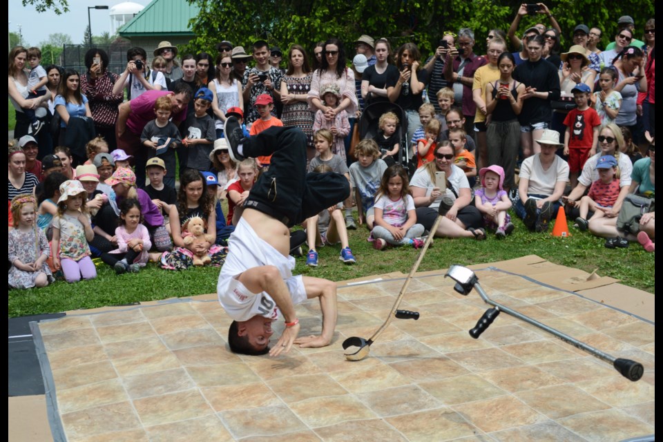 Luca "Lazylegz" Patuelli of Montreal performs to an enthusiastic crowd on Saturday in Exhibition Park as part of the Guelph Dance Festival's In the Park series. Tony Saxon/GuelphToday