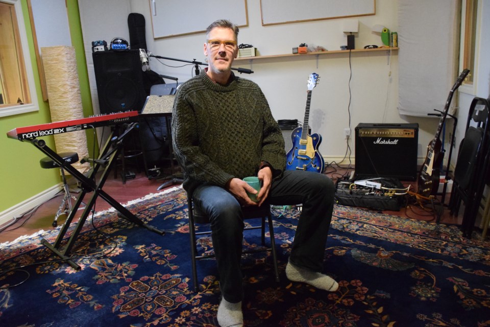 Andrew McPherson in the backyard studio where his new album Bardo was recorded. Musicians agreed not to go gentle on the art side of the recording process. Rob O'Flanagan/GuelphToday