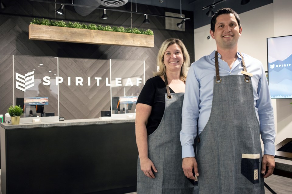 Siblings Corin and Steve Cominsky are franchise co-owners of the new Spiritleaf retail store along with their father Steve Cominsky (not shown). Guelph's first legal cannabis retail store will open Wednesday. Kenneth Armstrong/GuelphToday