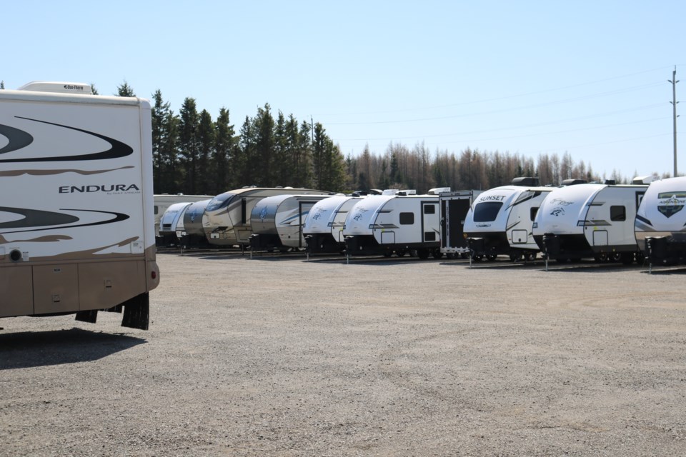 There are several lines of trailers filling the gravel parking lot at Keith's Trailer Sales, outside of Erin. 