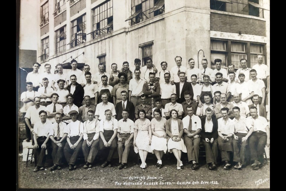 The Northern Rubber Company cutting room crew, 1932.